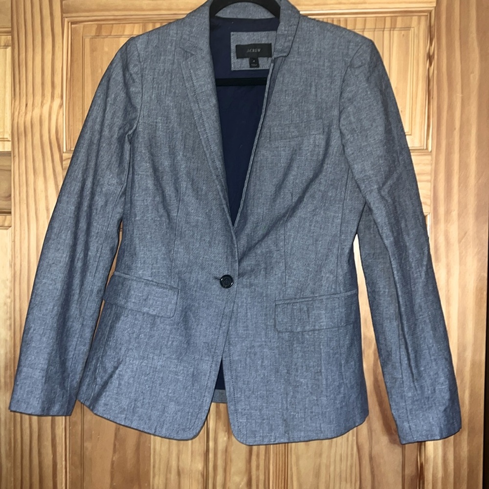J. Crew Heather Gray Chambray Cotton Blazer Size 4